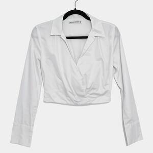 Abercrombie & Fitch White Cropped Wrap Blouse XS Collared LS Minimalist